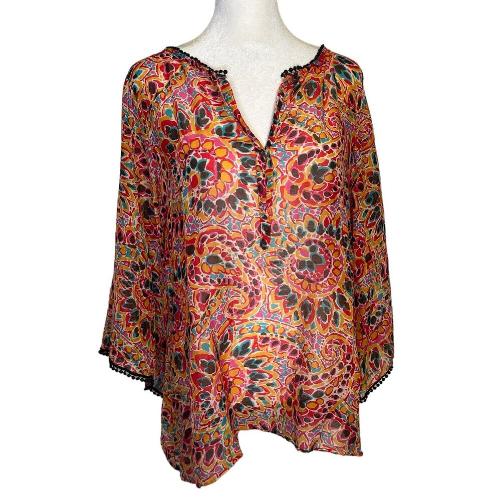 Calypso St. Barth multicolor abstract pattern long sleeve top size XS